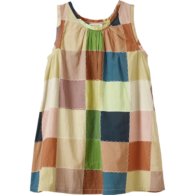 Cicely Ruched Neck Sleeveless Dress, Green & Multicolours