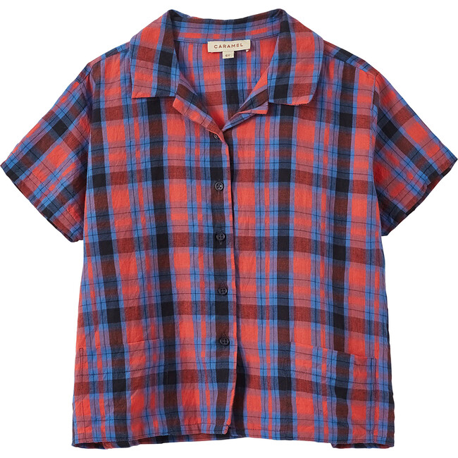 Bamboo Tartan Button-Down Shirt, Red & Blue