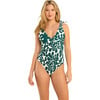 Women's Laurel Abstract Print OnePiece Swimsuit, Dark Green - One Pieces - 1 - thumbnail