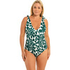 Women's Laurel Abstract Print OnePiece Swimsuit, Dark Green - One Pieces - 3