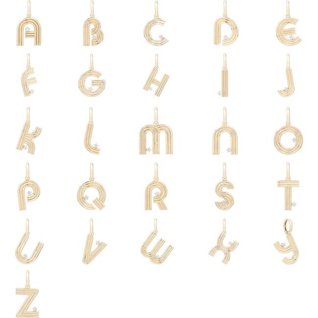 Women's Groovy Diamond Silver Initial Charm - Charms - 3