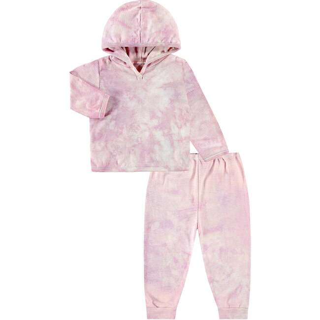 Toddler and Kid Stripe Rib Organic Over Dye Hoodie & Legging Loungewear Set, Pink