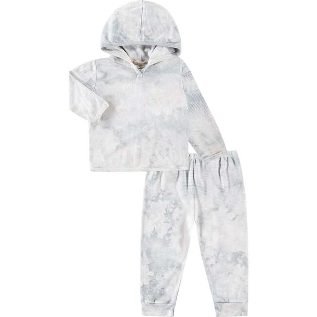 Toddler and Kid Stripe Rib Organic Over Dye Hoodie & Legging Loungewear Set, Gray