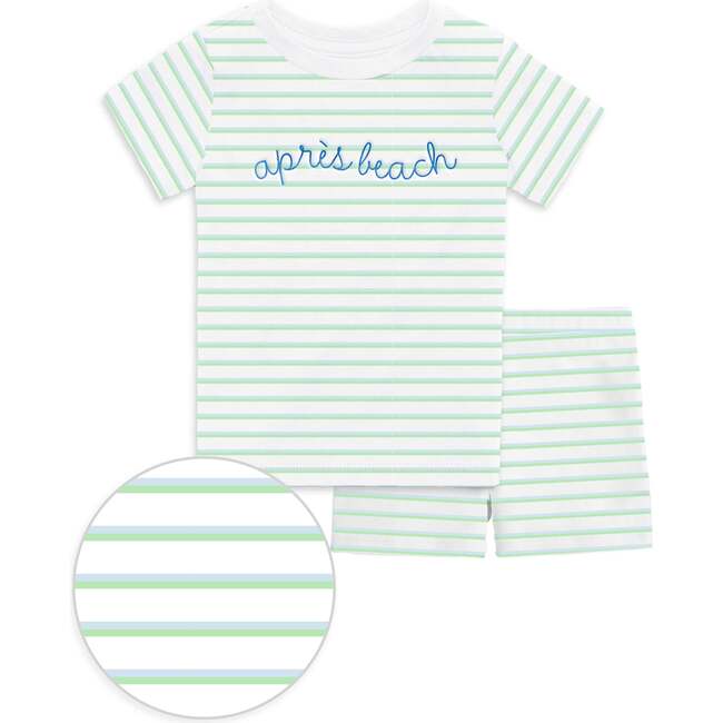 The Organic Short Sleeve Pajama Set, Mint Double Stripe Apres Beach