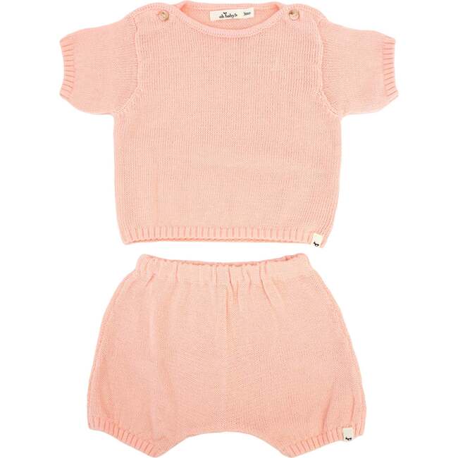 Country Club Knitted Short Set, Pale Pink