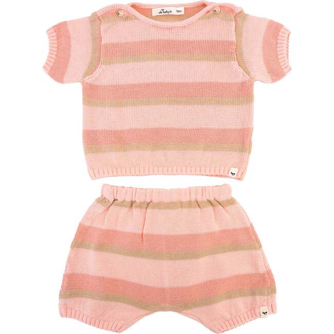 Country Club Knitted Short Set, Apricot Stripe