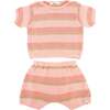 Country Club Knitted Short Set, Apricot Stripe - Mixed Apparel Set - 1 - thumbnail