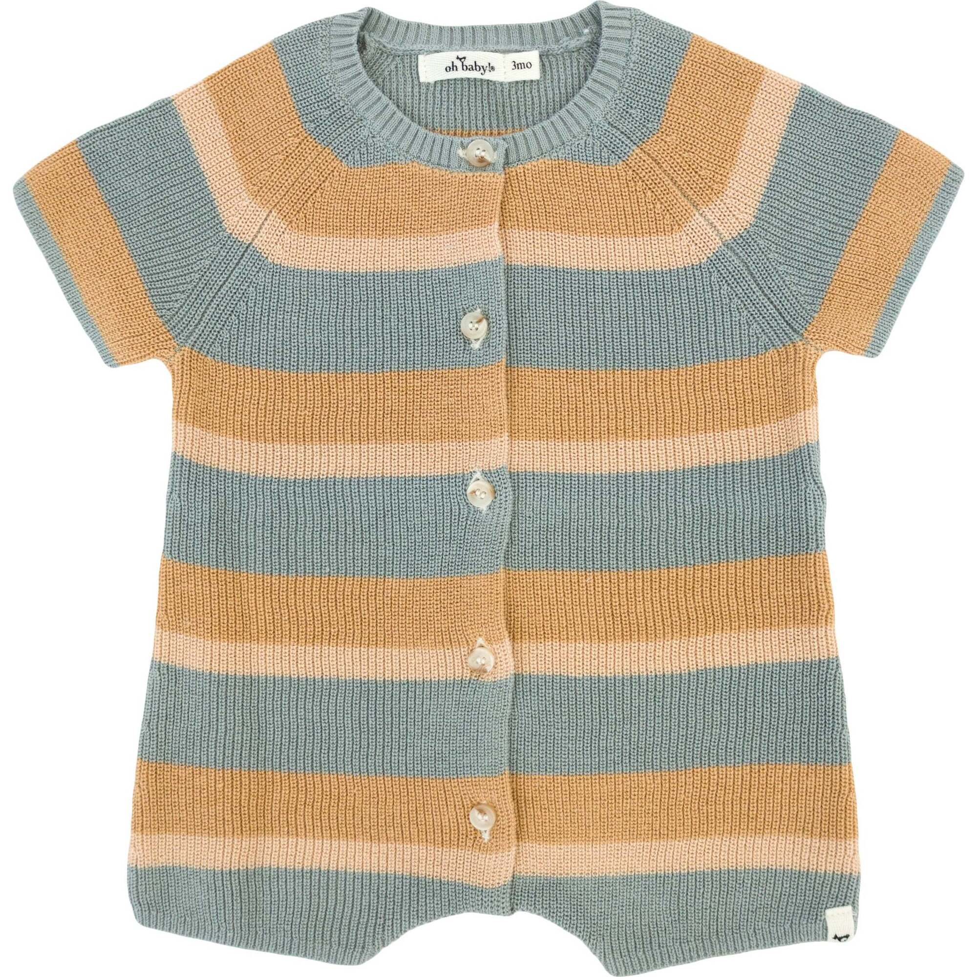 Country Club Knitted Romper, Dusty Blue Stripe - Rompers - 1