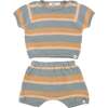 Country Club Knitted Short Set, Dusty Blue Stripe - Mixed Apparel Set - 1 - thumbnail