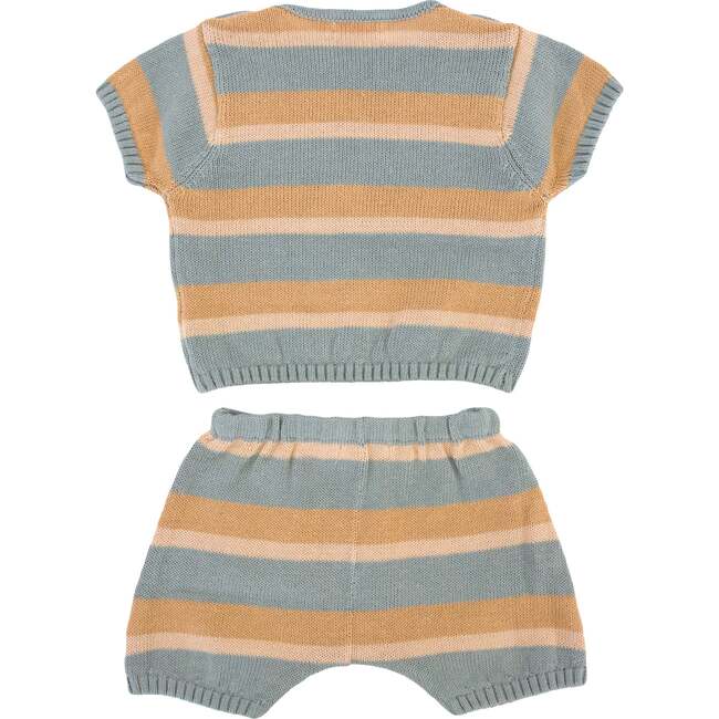 Country Club Knitted Short Set, Dusty Blue Stripe - Mixed Apparel Set - 2