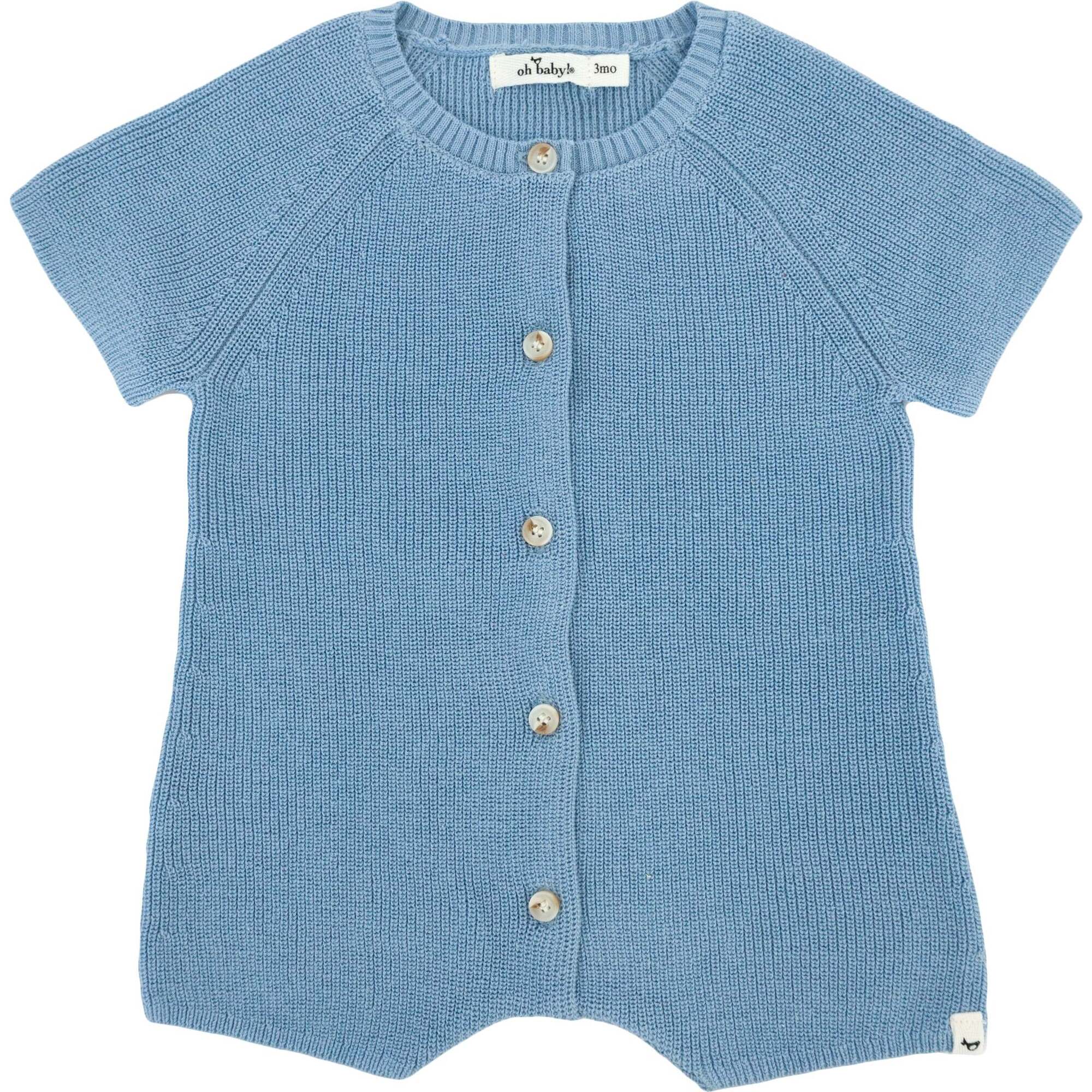 Country Club Knitted Romper, Blue - Rompers - 1