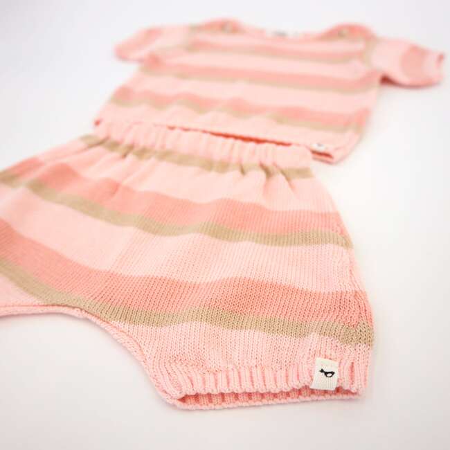 Country Club Knitted Short Set, Apricot Stripe - Mixed Apparel Set - 3