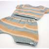 Country Club Knitted Short Set, Dusty Blue Stripe - Mixed Apparel Set - 3