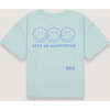 Smiley Print Crew Neck Relaxed Sleeve Tee, Light Blue - Blouses - 4