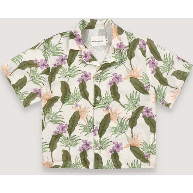 Hills Print Short Sleeve Shirt, Cream & Green