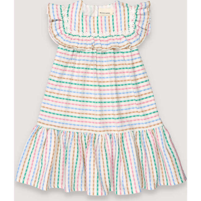 Figueroa Seersucker Striped Ruffle Hem Sleeveless Short Dress, Multicolors