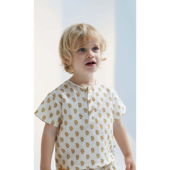 Baby Miracle All-Over Block-Print Tee, Mustard - Blouses - 2