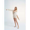 Ambrose Knit Flowers V-Neck Woodden Button Cardigan, Beige - Cardigans - 3
