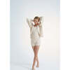 Ambrose Knit Flowers V-Neck Woodden Button Cardigan, Beige - Cardigans - 4