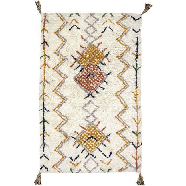 Trishna Berber Style Tassel Rectangular Rug, Ecru & Multicolors