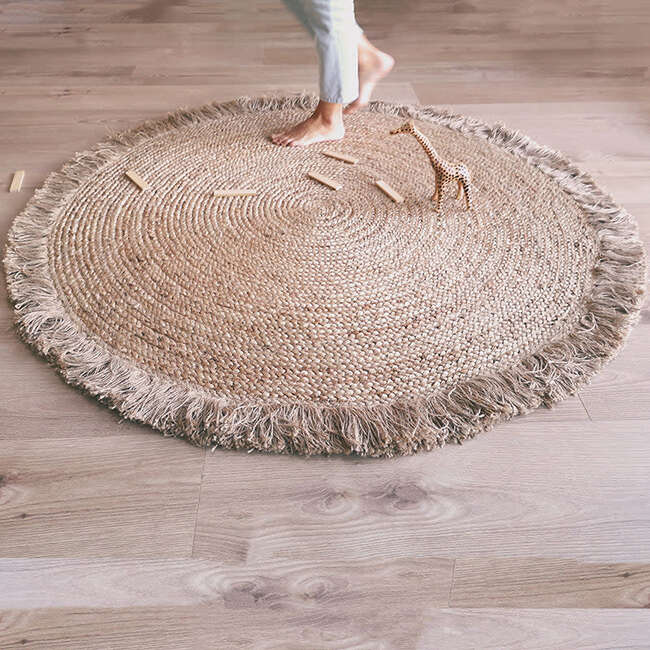 Terra Hand-Braided Jute Fringed Large Round Rug, Natural - Rugs - 5