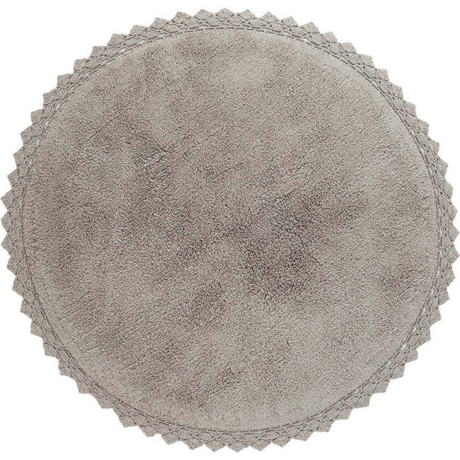 Perla Hand-Tufted Crochet Lace Trim Round Rug, Grey