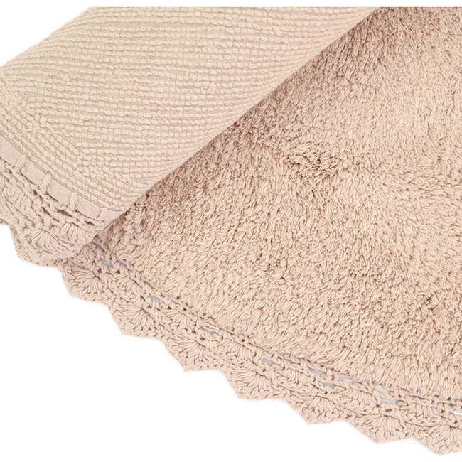 Perla Hand-Tufted Crochet Lace Trim Round Rug, Nude - Rugs - 4