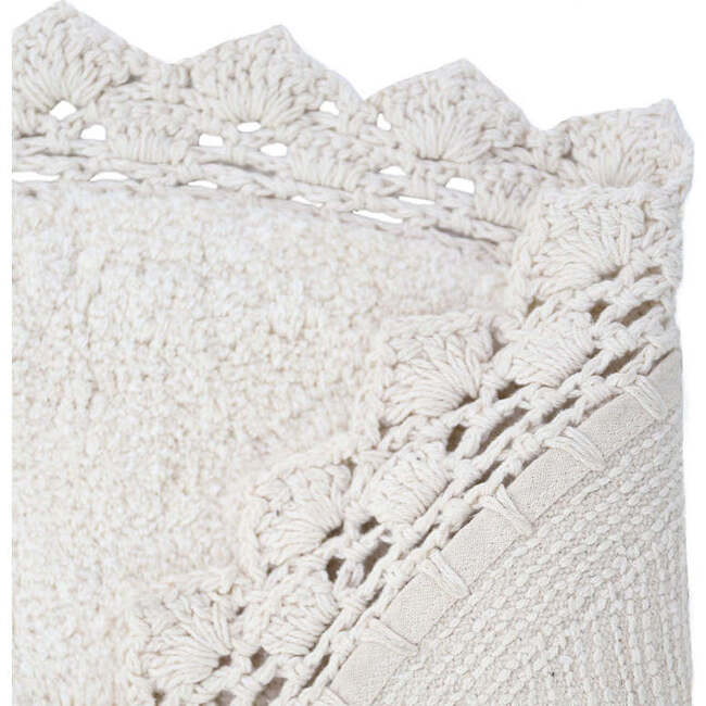 Perla Hand-Tufted Crochet Lace Trim Round Rug, Raw White - Rugs - 5