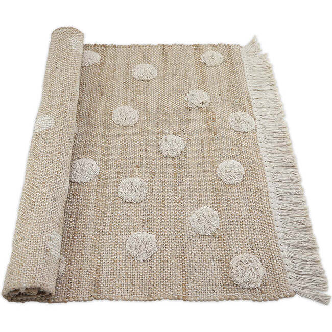 Nop Jute & Cotton Polka Dot Fringed Rectangular Rug, Natural - Rugs - 4