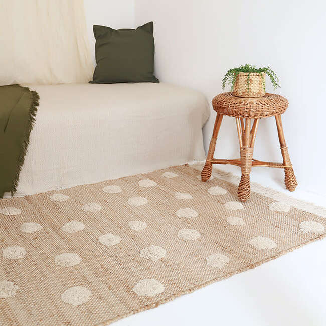 Nop Jute & Cotton Polka Dot Fringed Rectangular Rug, Natural - Rugs - 5