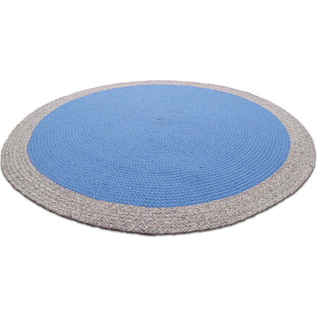 Nolan Woven Wool Contrast Border Round Rug, Blue - Rugs - 3