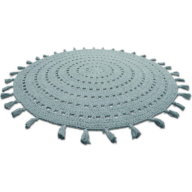 Nila Hand-Crocheted Tassel Round Rug, Green Pale - Rugs - 3