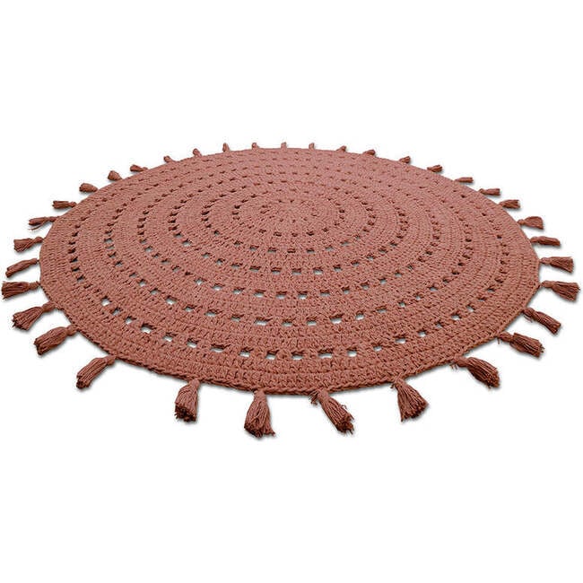 Nila Hand-Crocheted Tassel Round Rug, Cork - Rugs - 3