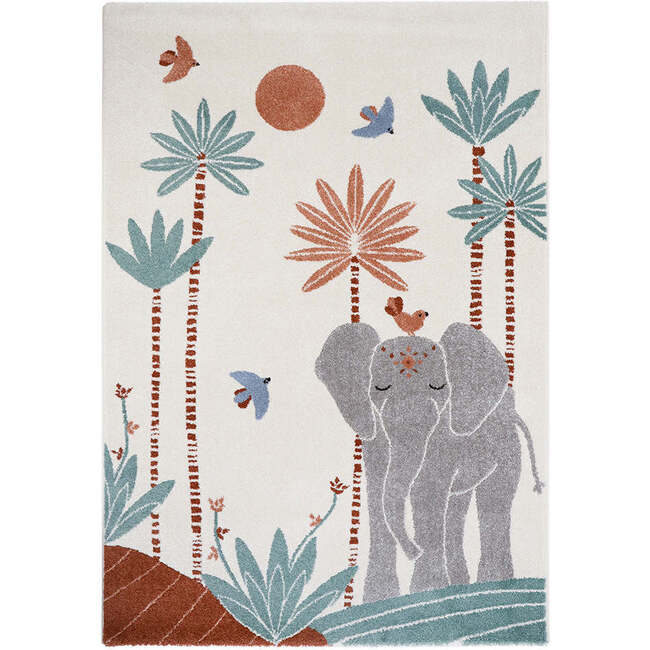 Malena Velvet Graphic Print Rectangular Rug, Elephant