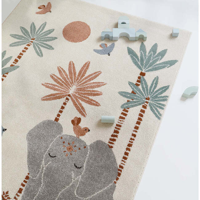 Malena Velvet Graphic Print Rectangular Rug, Elephant - Rugs - 2