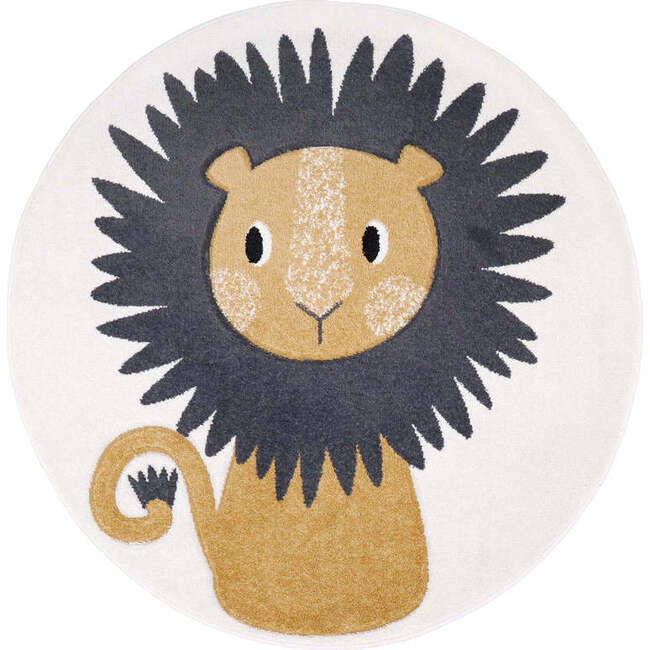 Jaggo Velvet Round Rug, Little Lion