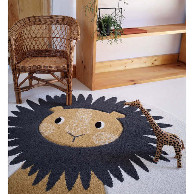 Jaggo Velvet Round Rug, Little Lion - Rugs - 2