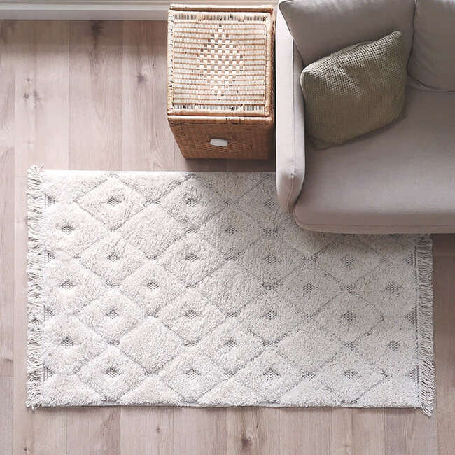 Homy Velvet Flat Woven Dotted Fringed Rectangular Rug, Natural - Rugs - 5