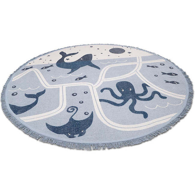 Hand-Woven Fringed Round Rug, Little Deep Blue - Rugs - 3