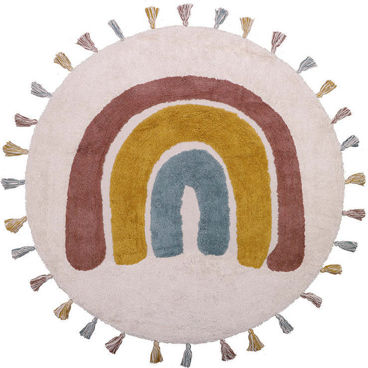 Hand-Tufted Tassel Round Rug, Rainbow - Rugs - 1
