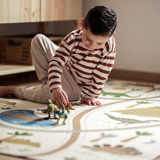 Flat Woven Graphic Print Rectangular Play Rug, Little Jurasic - Rugs - 2