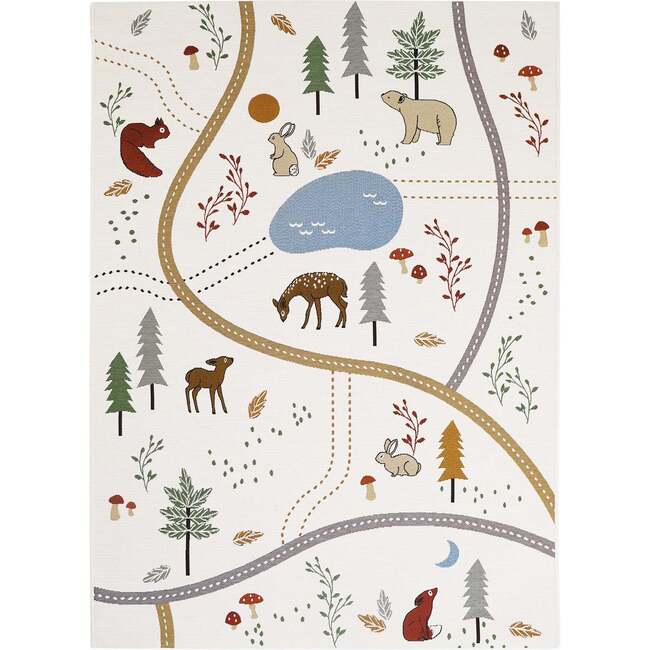 Flat Woven Graphic Print Rectangular Play Rug, Little Forest