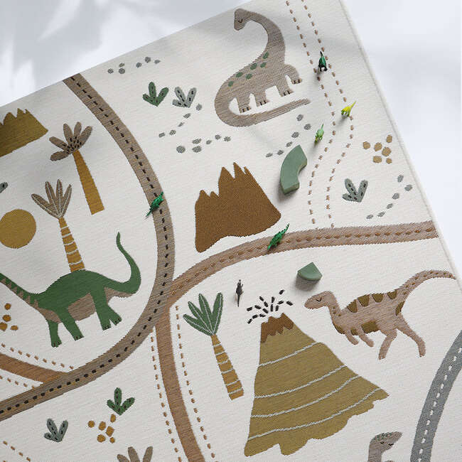 Flat Woven Graphic Print Rectangular Play Rug, Little Jurasic - Rugs - 3