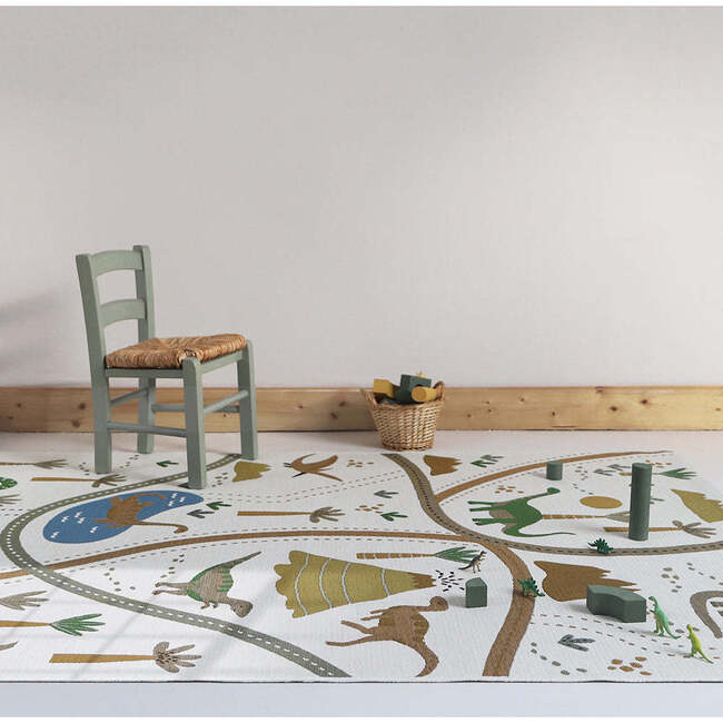 Flat Woven Graphic Print Rectangular Play Rug, Little Jurasic - Rugs - 4