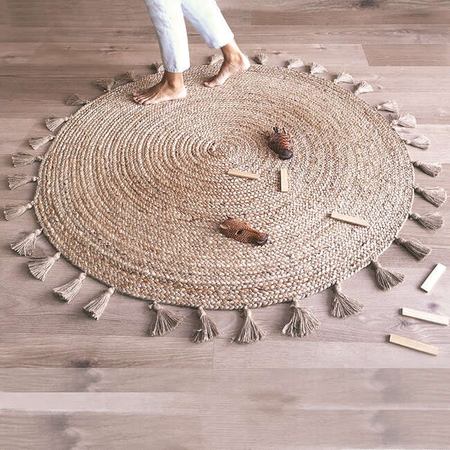 Else Hand-Braided Jute Tassel Large Round Rug, Natural - Rugs - 3