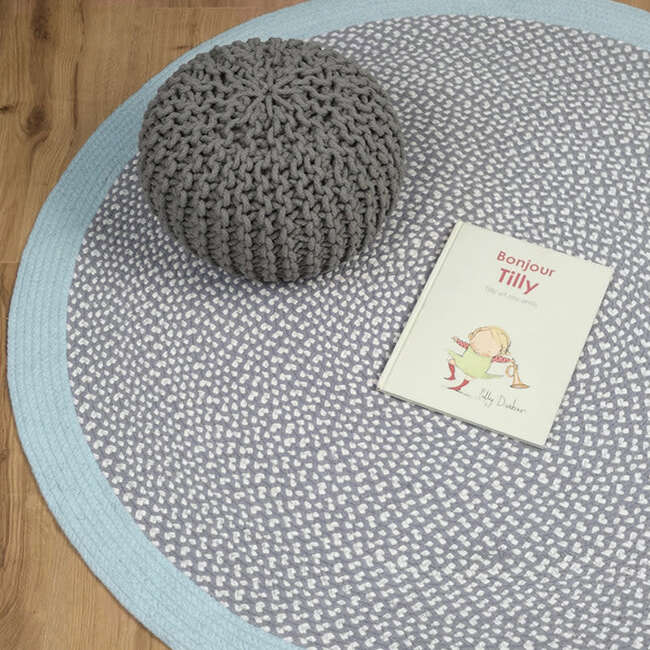 Brenda Hand-Braided Round Rug, Grey & Blue - Rugs - 2