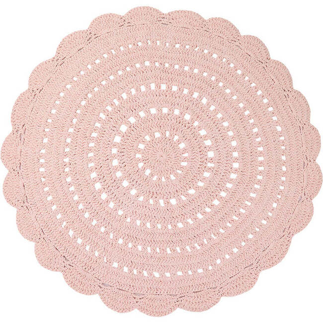 Alma Hand-Crocheted Scalloped Round Rug, Nude