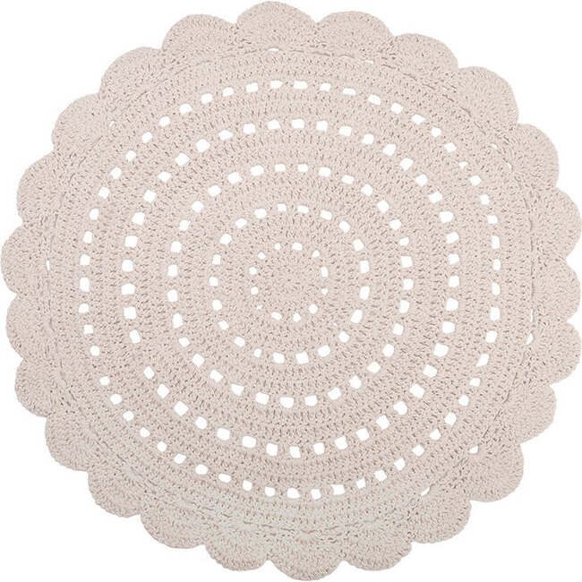 Alma Hand-Crocheted Scalloped Round Rug, Raw White