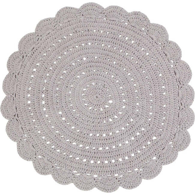 Alma Hand-Crocheted Scalloped Round Rug, Grey
