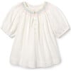 Women's Willow Swiss Dot Smocked Neck Top, White - Blouses - 1 - thumbnail